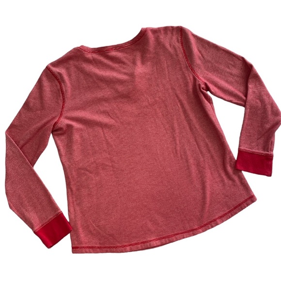 Talbots Red White Mini Stripe Split Neck Long Sleeve Shirt - Size Large - Picture 2 of 4